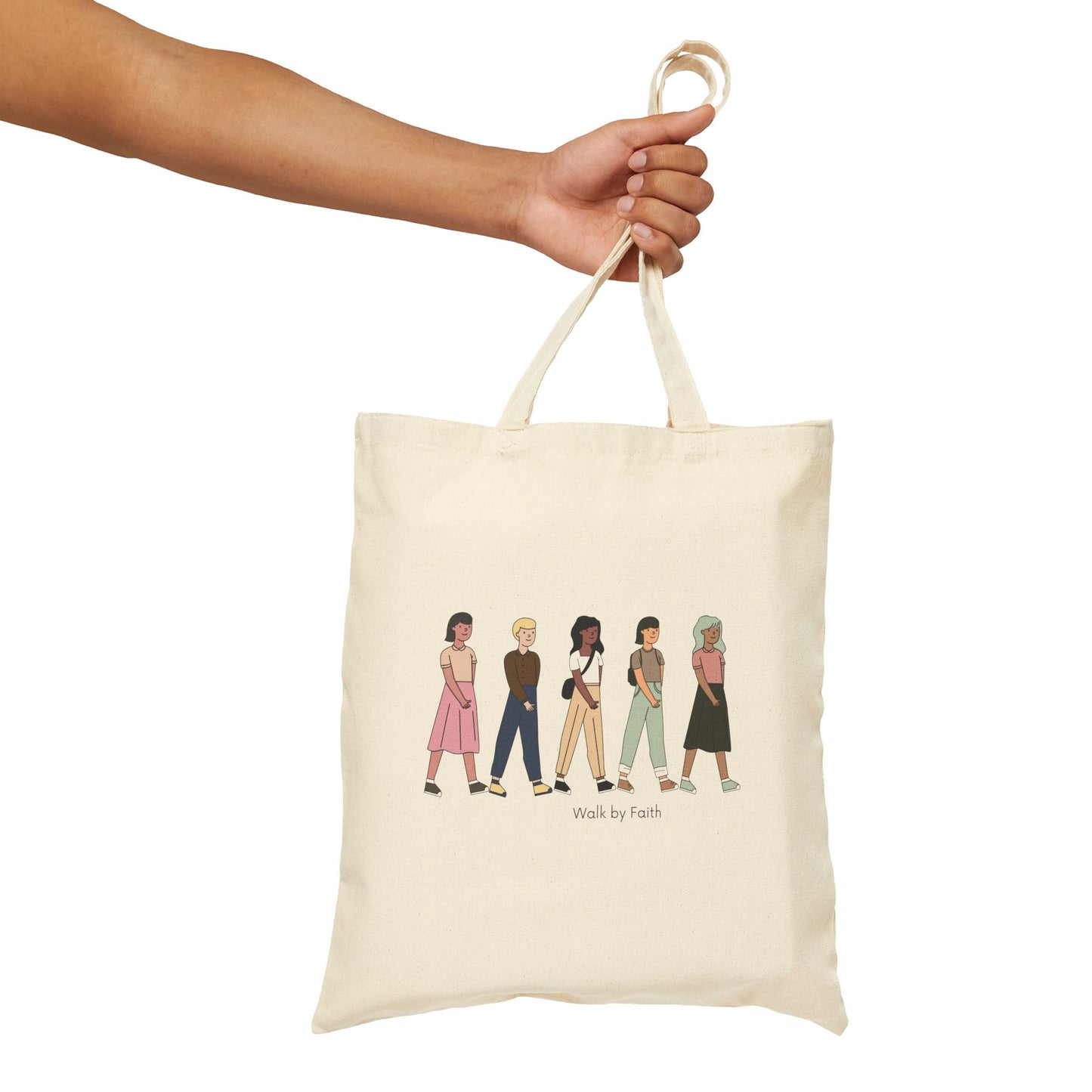 Inspirational Cotton Canvas Tote Bag - "Walk by Faith"