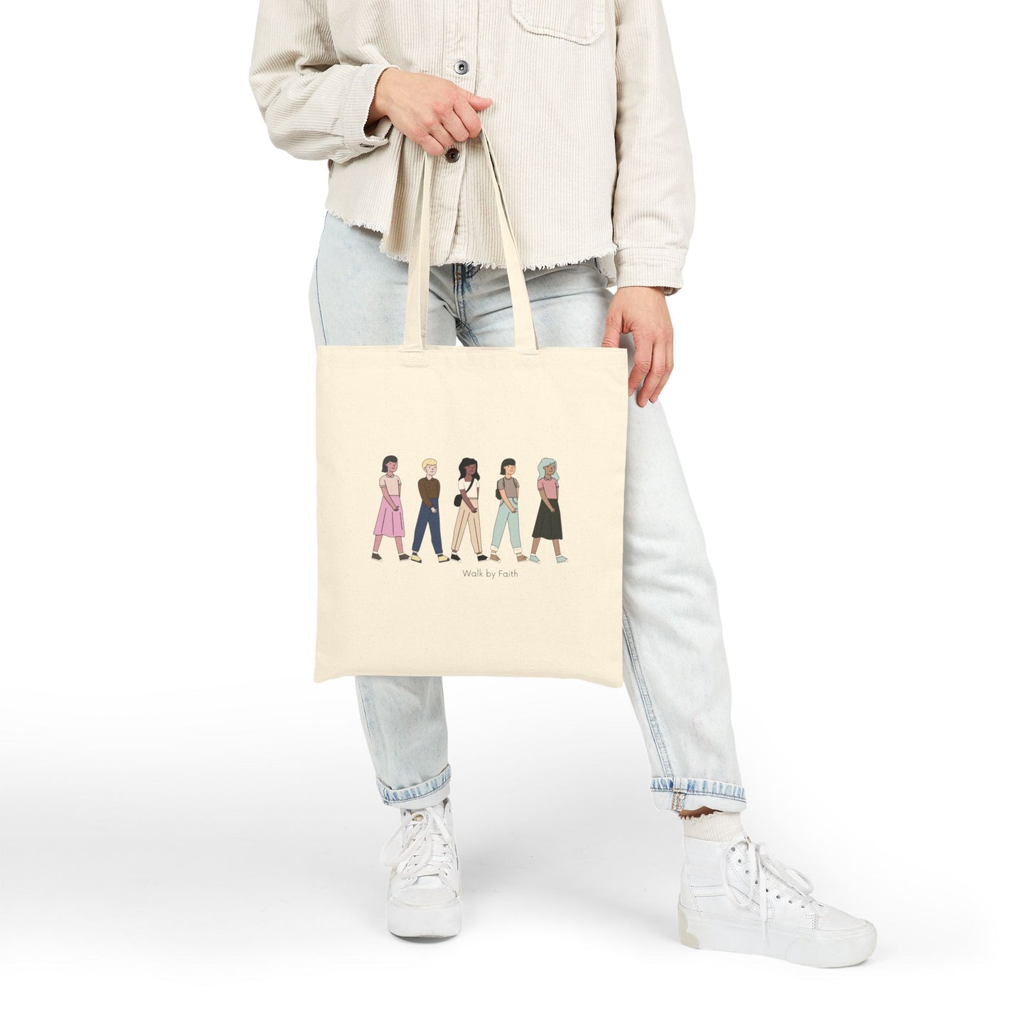 Inspirational Cotton Canvas Tote Bag - "Walk by Faith"