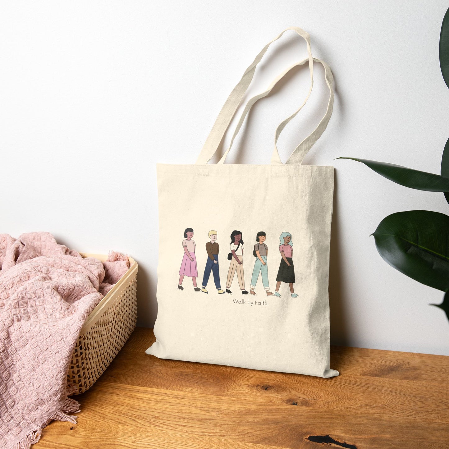 Inspirational Cotton Canvas Tote Bag - "Walk by Faith"