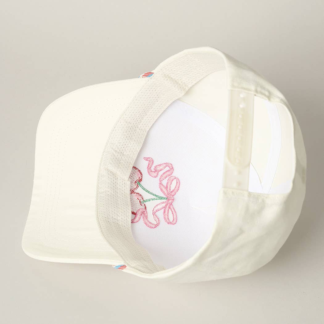 Cherry Ribbon Image Embroidery 5 Panel Trucker Hat